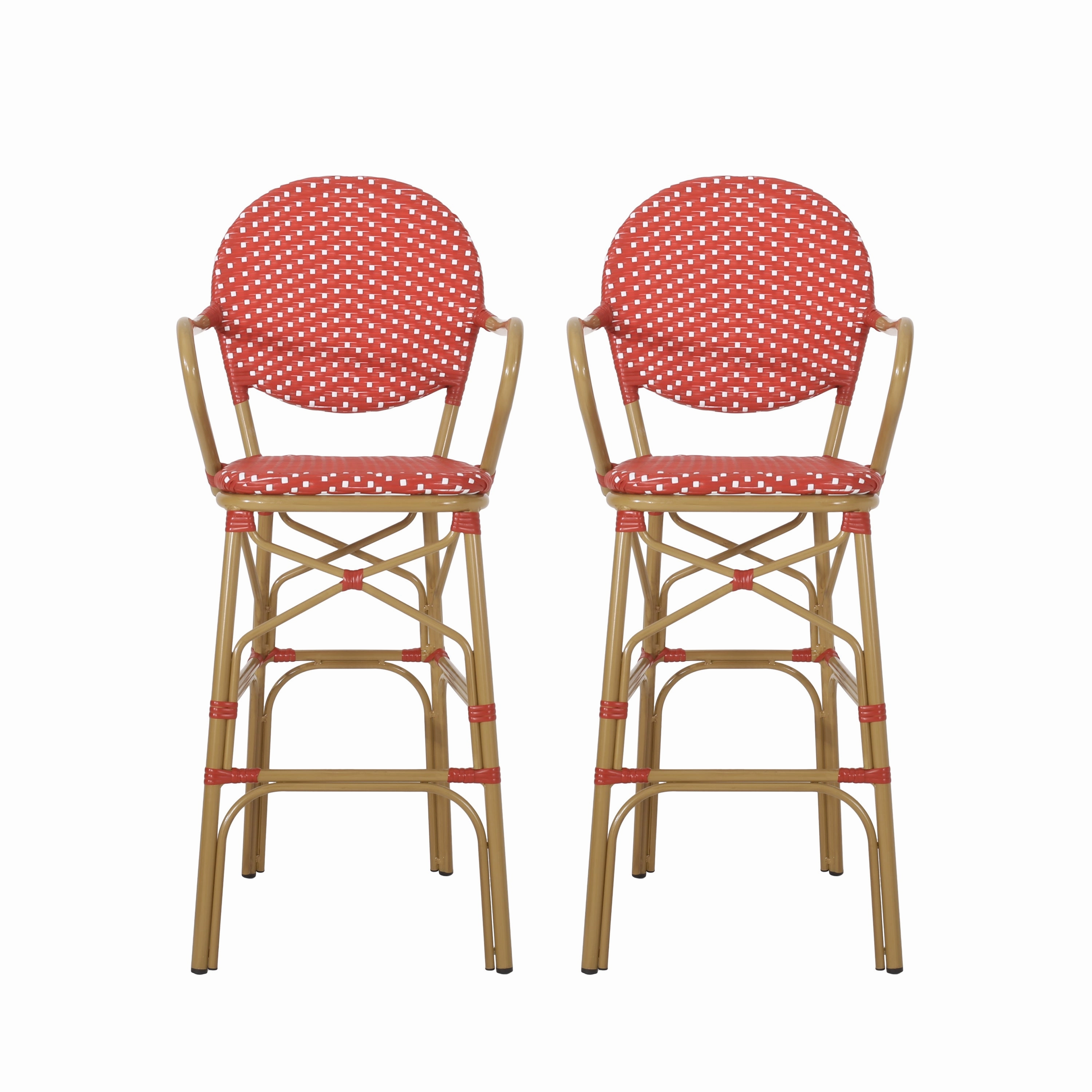Outdoor Wicker and Aluminum French Barstools