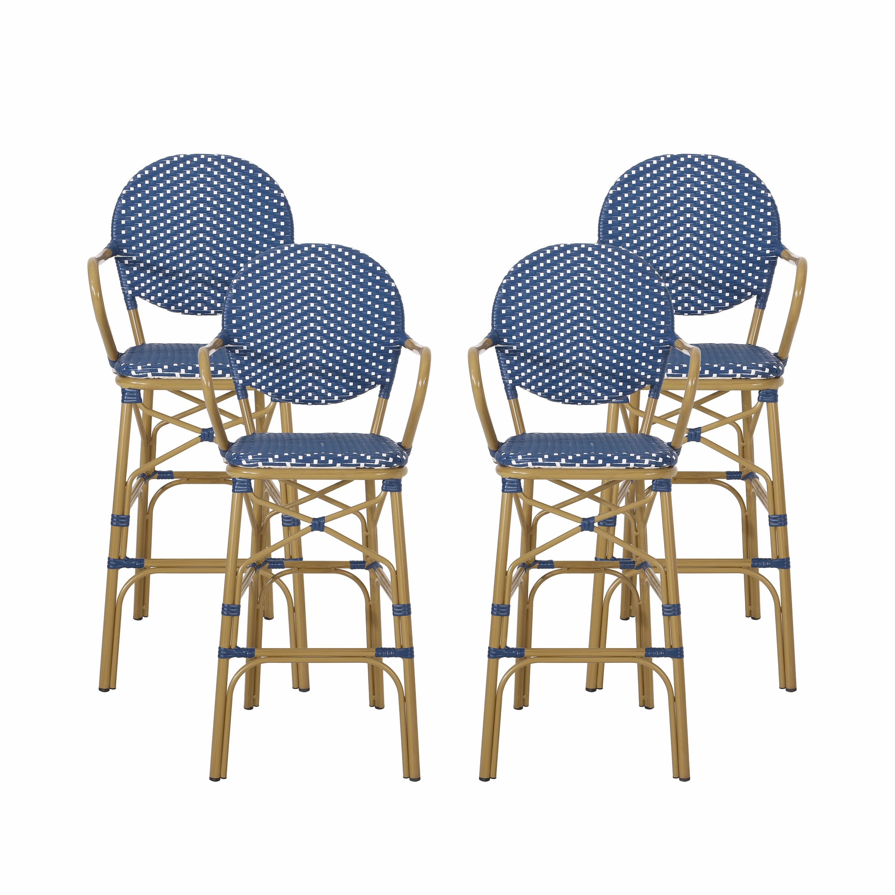 Outdoor Wicker and Aluminum French Barstools