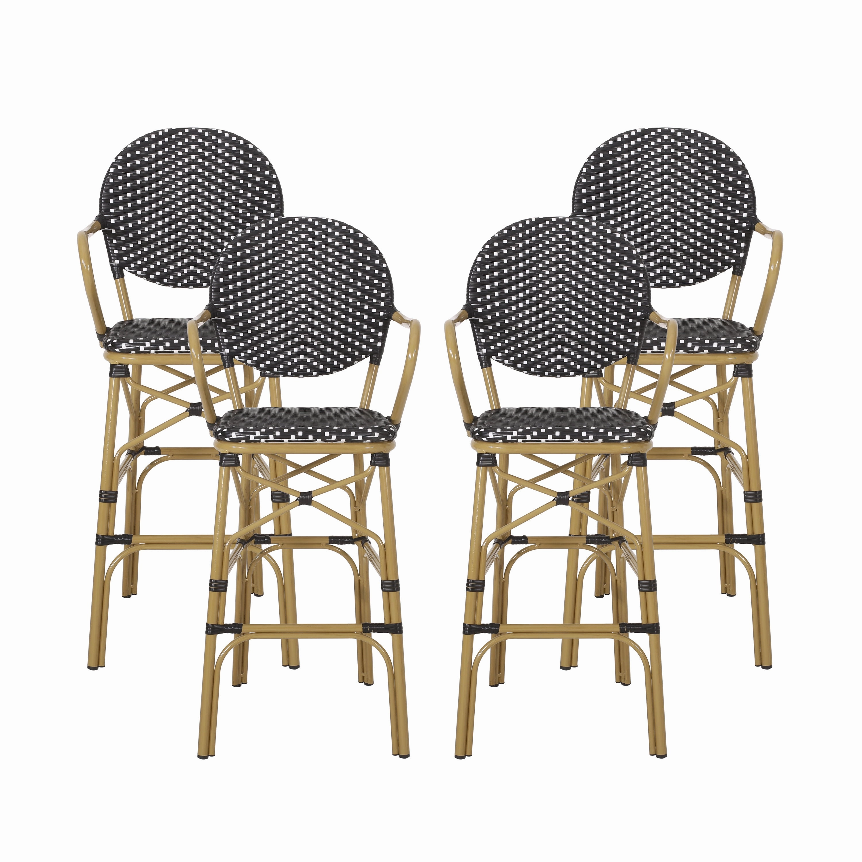 Outdoor Wicker and Aluminum French Barstools