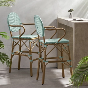 Outdoor Wicker and Aluminum French Barstools kitchen accessories, table linens