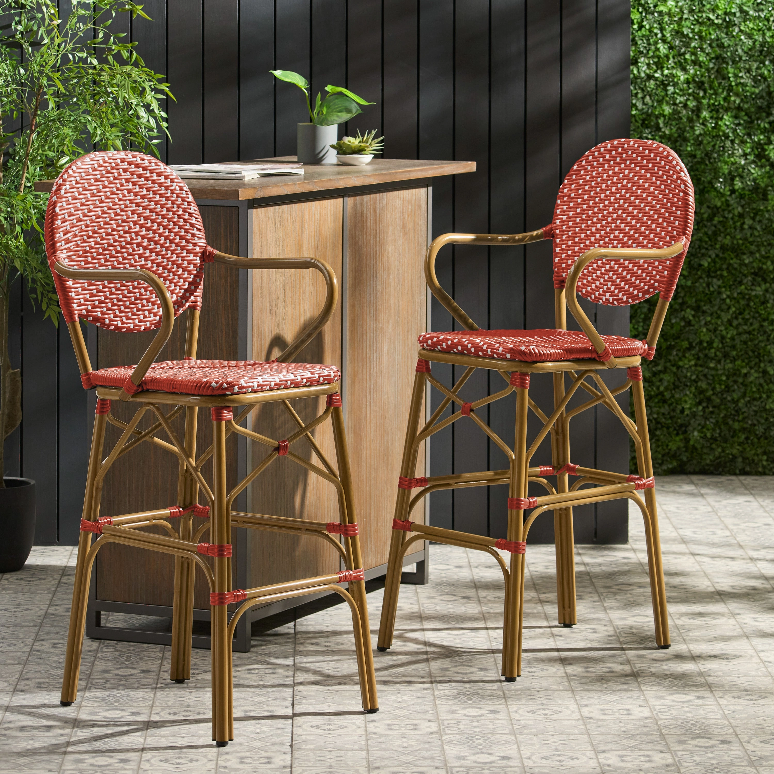 Outdoor Wicker and Aluminum French Barstools