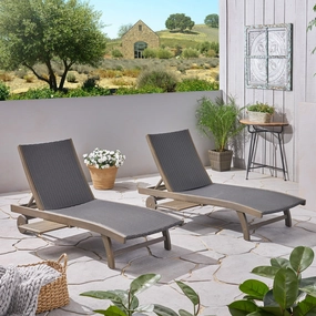 Outdoor Wicker and Wood Chaise Lounge with Pull-Out Tray - NH276703 outdoor furniture, garden bench