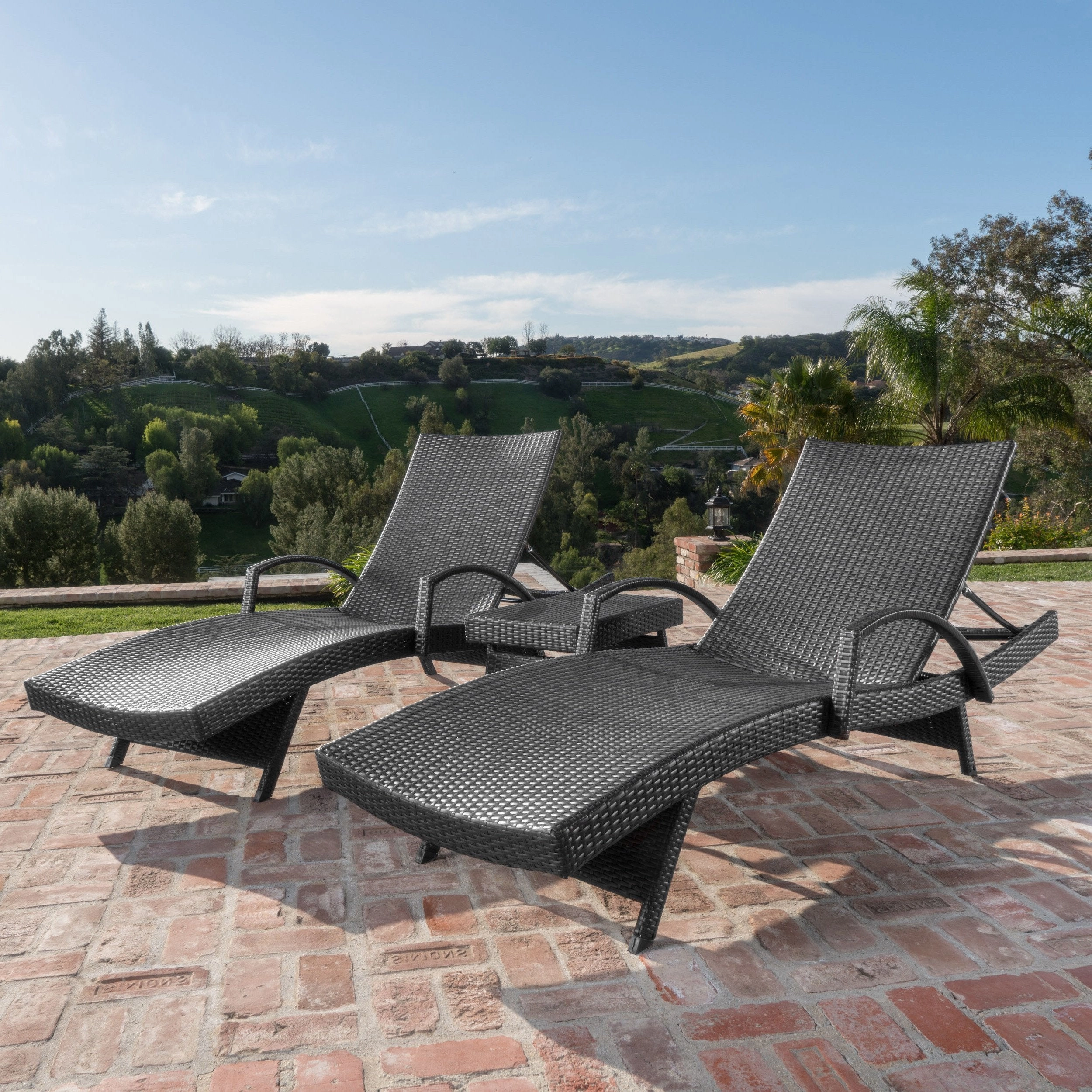 Outdoor Wicker Arm Chaise Lounges (Set of 2) w/ Side Table - NH110103 outdoor furniture, garden bench