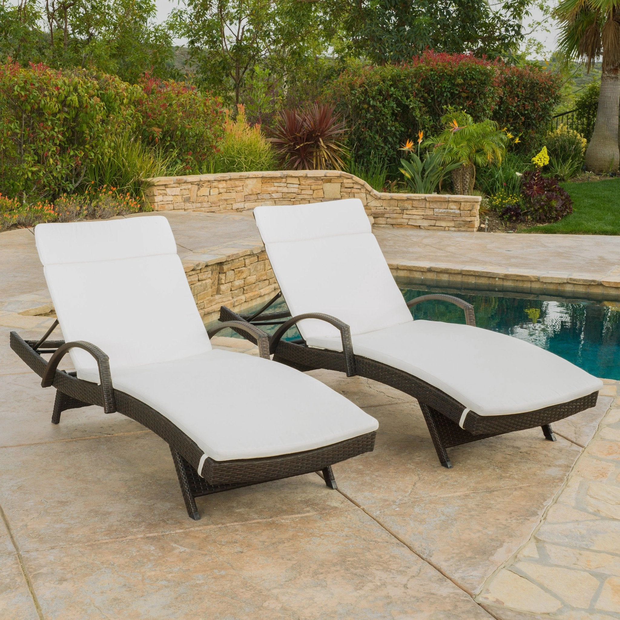 Outdoor Wicker Armed Chaise Lounge Chairs w/ Cushions (set of 2) - NH697692 outdoor furniture, garden bench