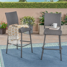 Outdoor Wicker Barstool, Gray (Set of 2) - NH218503 outdoor furniture, garden bench