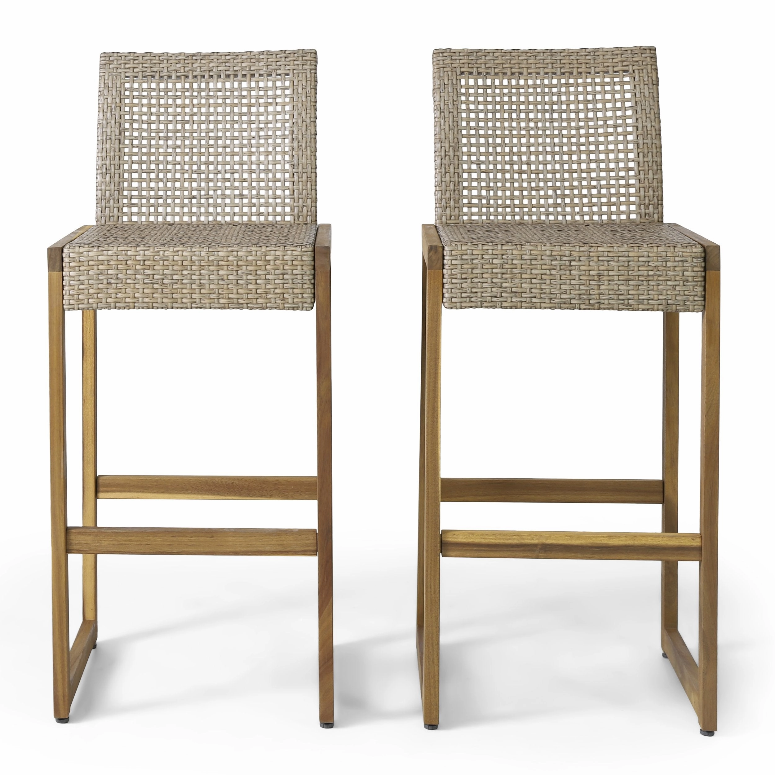 Outdoor Wicker Barstools, Set of 2, Light Multi-Brown and Teak - NH102413 outdoor lounge chair, patio sofa