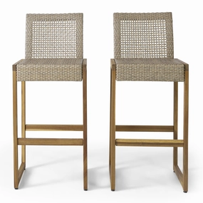 Outdoor Wicker Barstools, Set of 2, Light Multi-Brown and Teak - NH102413 outdoor lounge chair, patio sofa