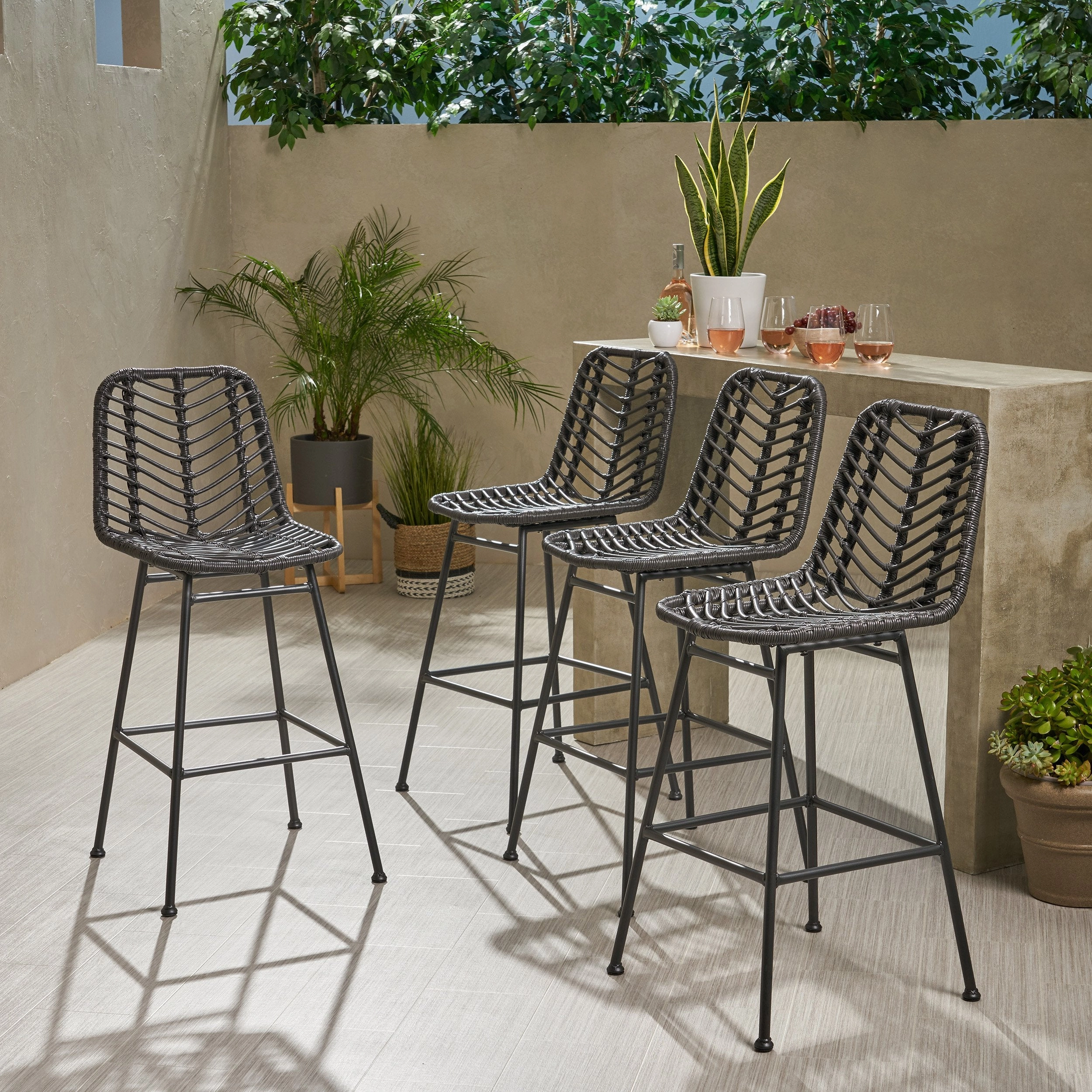 Outdoor Wicker Barstools (Set of 4) - NH750013 outdoor furniture, garden bench