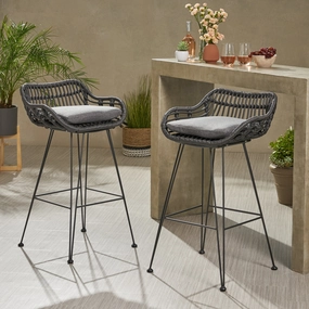 Outdoor Wicker Barstools with Cushions (Set of 2) - NH389903 outdoor furniture, garden bench