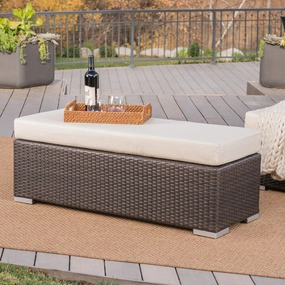 Outdoor Wicker Bench with Water Resistant Cushion - NH914303 outdoor furniture, garden bench