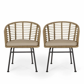 Outdoor Wicker Chair with Water Resistant Cushion, Set of 2, Light Brown and Beige - NH799413 outdoor lounge chair, patio sofa