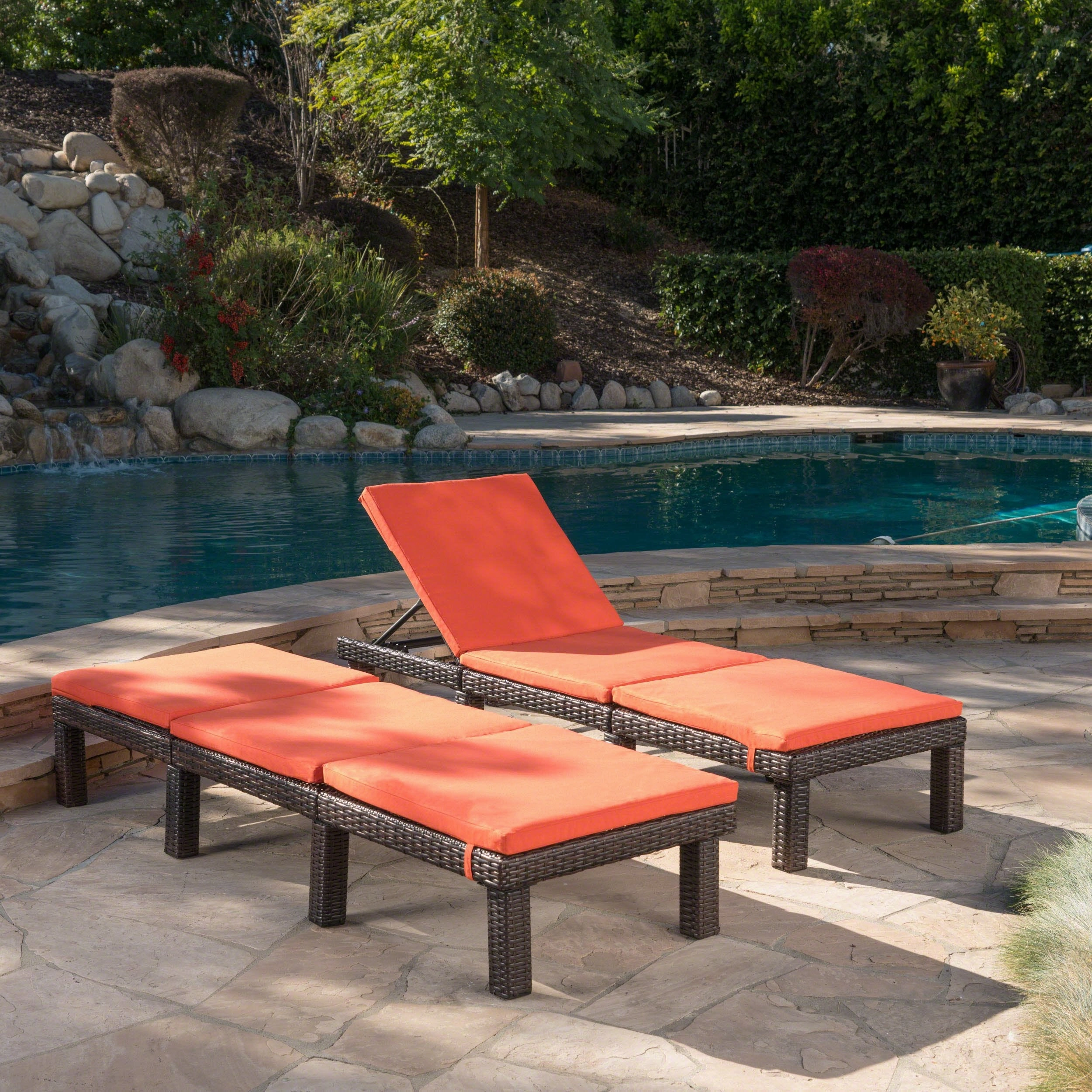 Outdoor Wicker Chaise Lounge with Water Resistant Cushion - NH668303