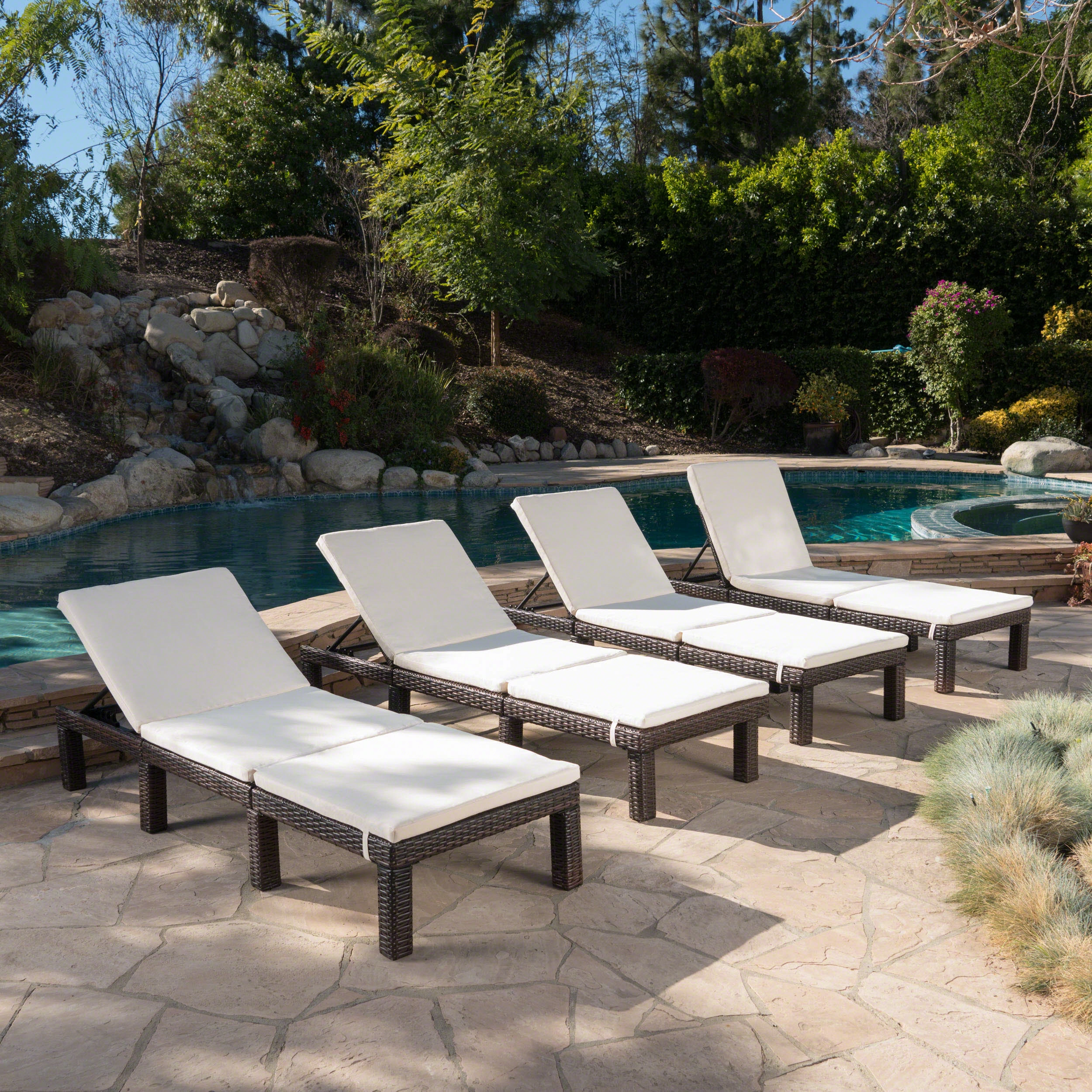 Outdoor Wicker Chaise Lounge with Water Resistant Cushion - NH668303