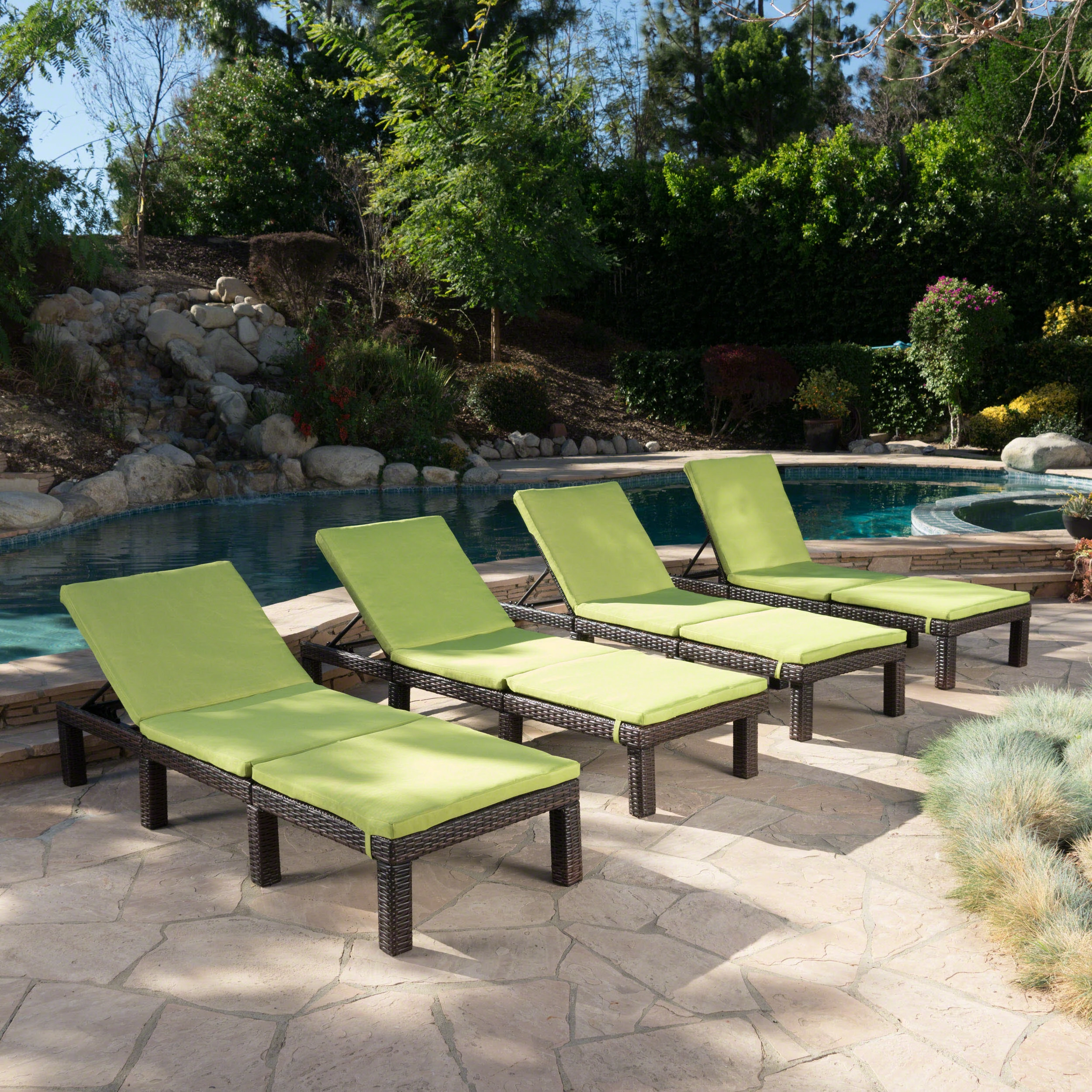 Outdoor Wicker Chaise Lounge with Water Resistant Cushion - NH668303