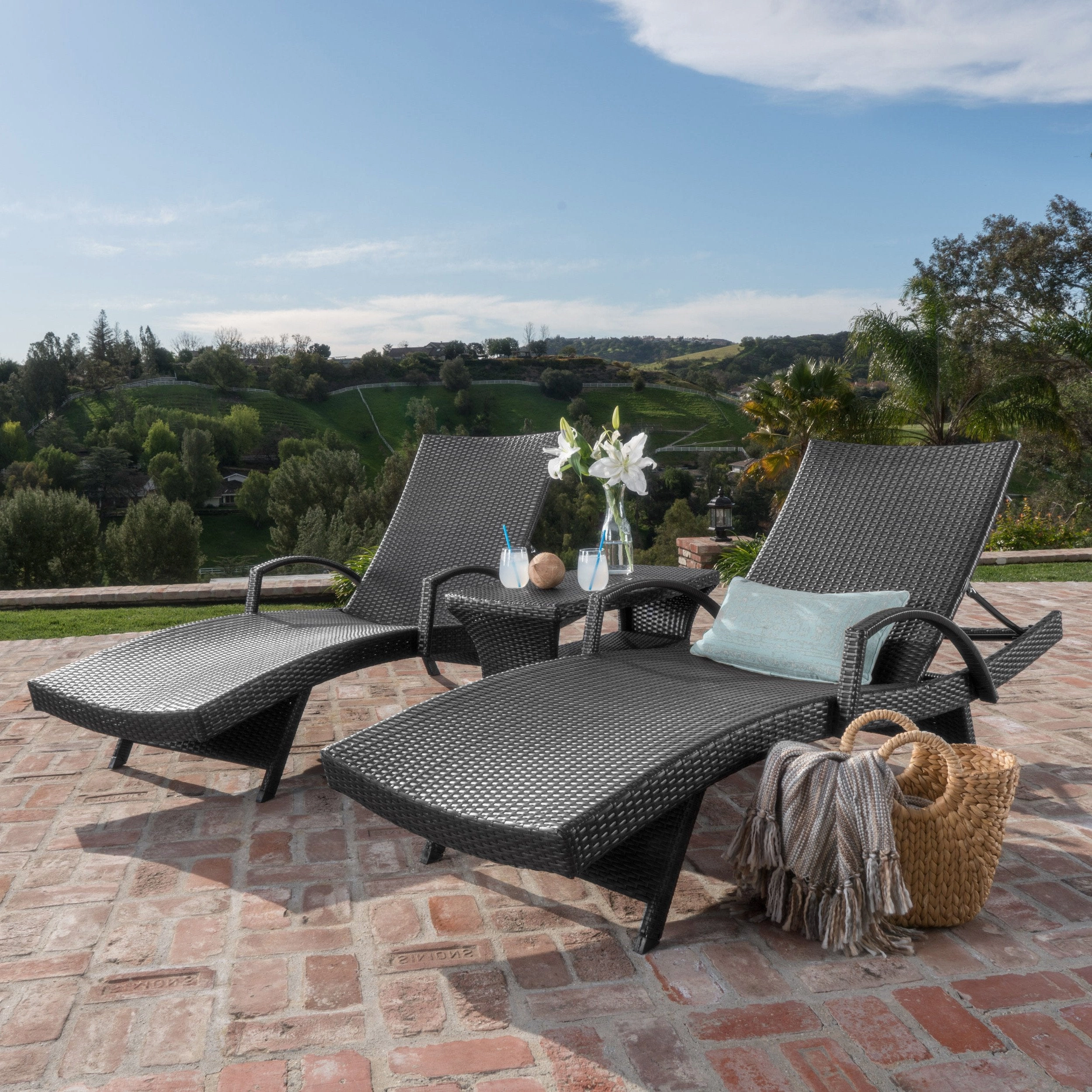 Outdoor Wicker Chaise Lounges (Set of 2) w/ Coffee Table - NH799003 patio umbrella, gazebo