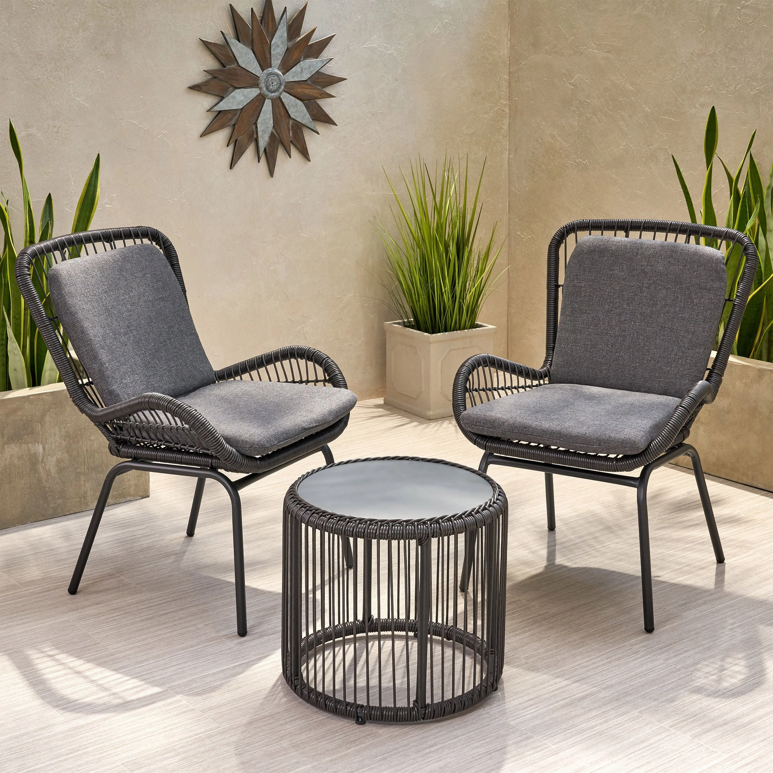 Outdoor Wicker Chat Set with Cushions - NH774013 outdoor furniture, garden bench