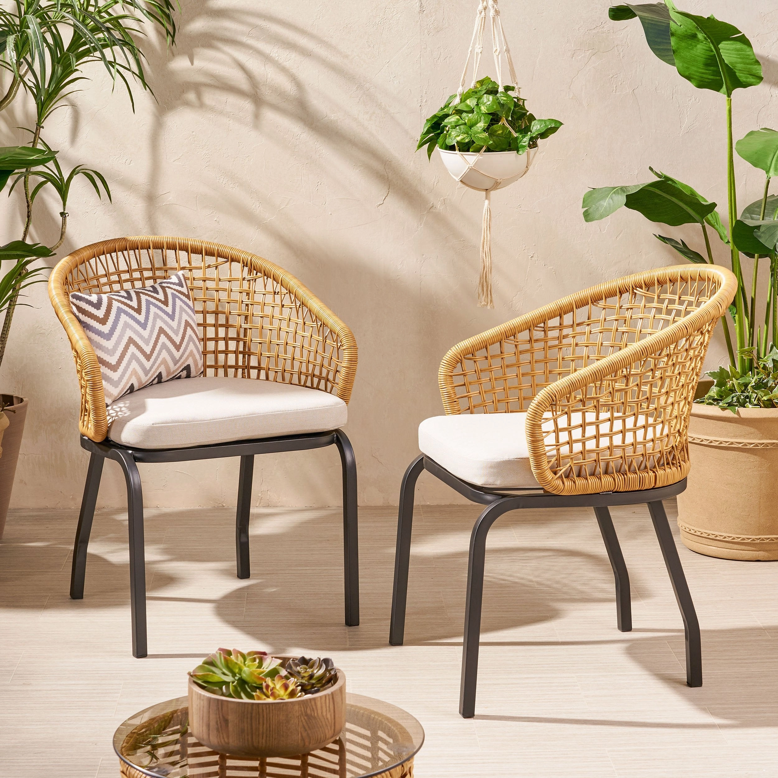 Outdoor Wicker Club Chair with Cushion (Set of 2) - NH507113 outdoor furniture, garden bench