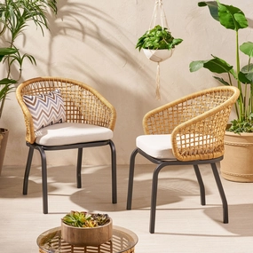 Outdoor Wicker Club Chair with Cushion (Set of 2) - NH507113 outdoor furniture, garden bench