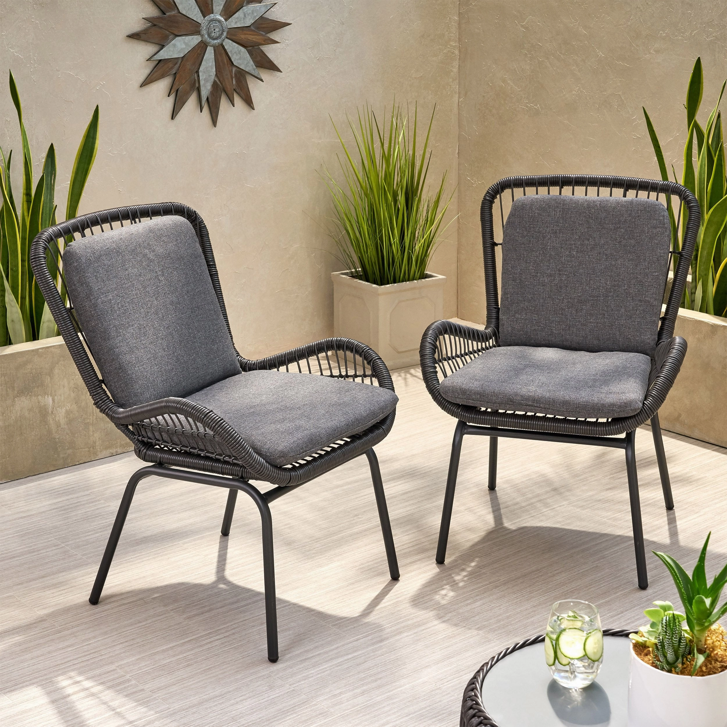 Outdoor Wicker Club Chair with Cushions (Set of 2) - NH864013 outdoor furniture, garden bench