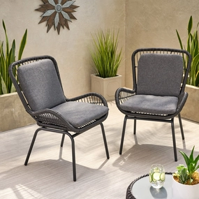 Outdoor Wicker Club Chair with Cushions (Set of 2) - NH864013 outdoor furniture, garden bench