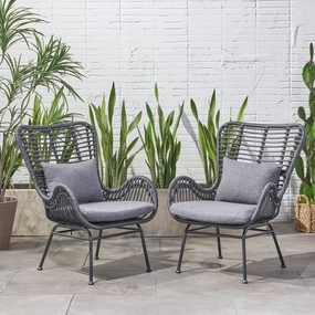 Outdoor Wicker Club Chairs with Cushions (Set of 2) - NH010013 outdoor furniture, garden bench