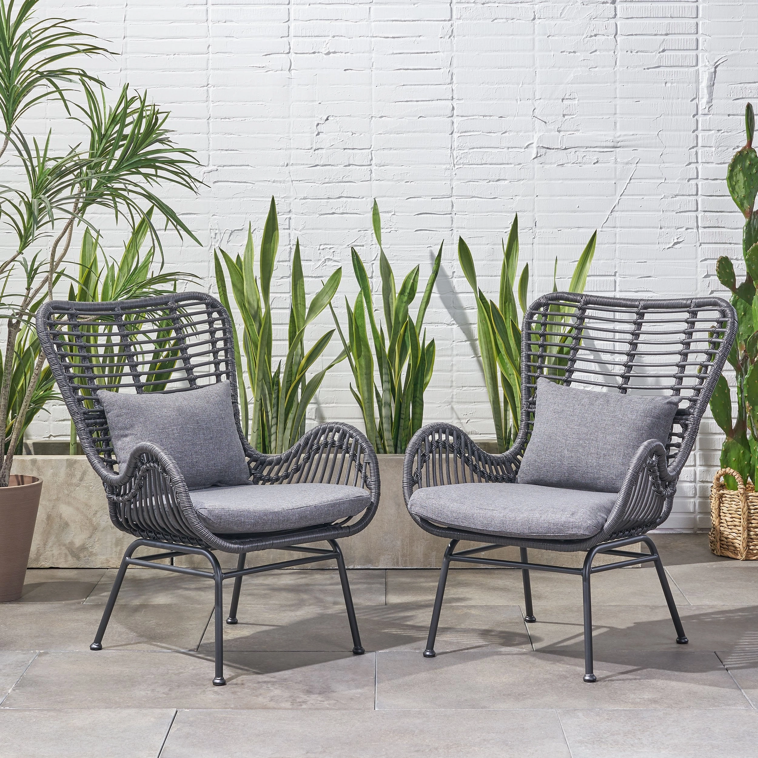 Outdoor Wicker Club Chairs with Cushions (Set of 2) - NH010013 outdoor furniture, garden bench
