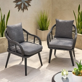 Outdoor Wicker Club Chairs with Cushions (Set of 2) - NH600013 outdoor furniture, garden bench