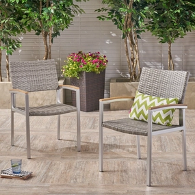 Outdoor Wicker Dining Chair with Aluminum Frame (Set of 2), Gray and Silver - NH576503 outdoor lounge chair, patio sofa