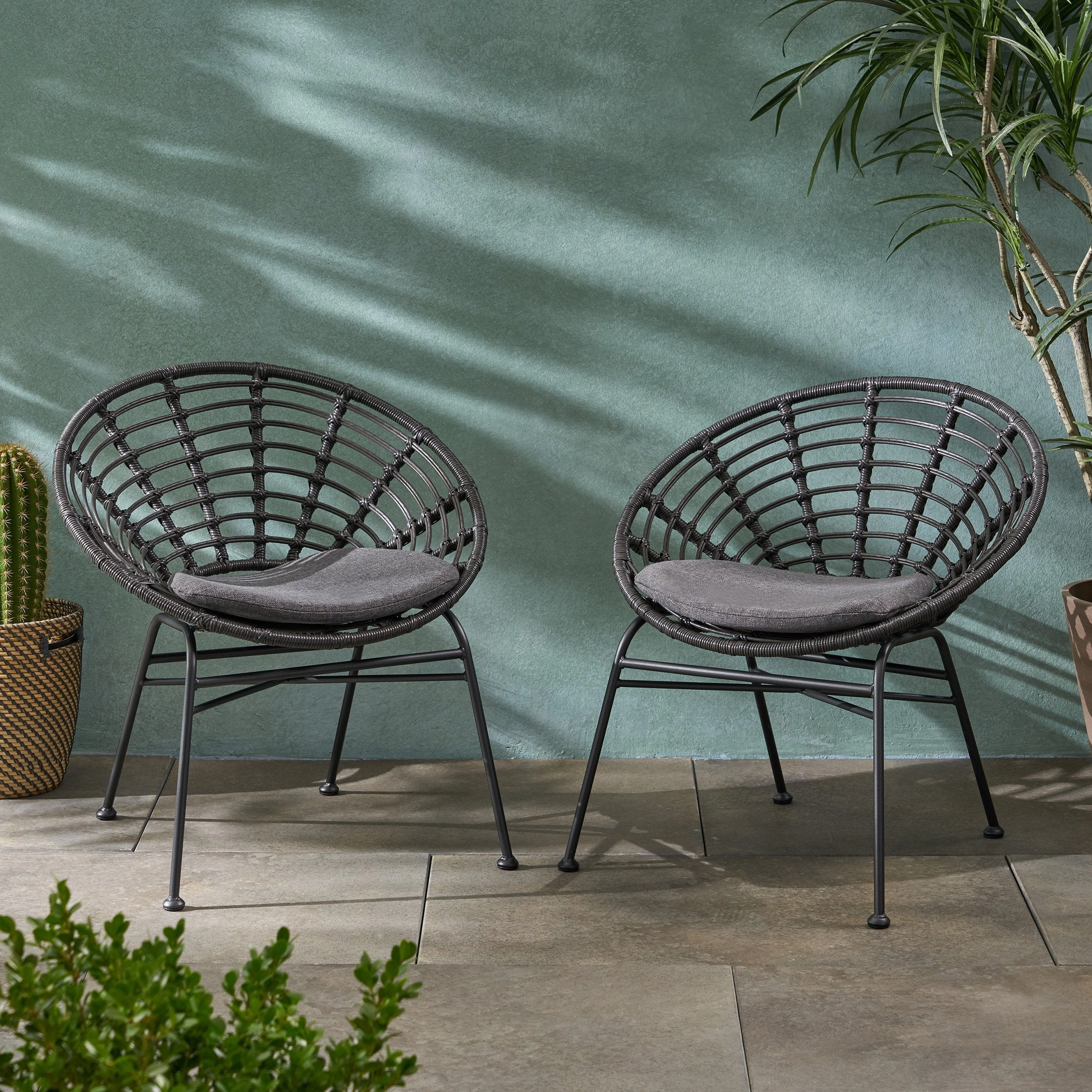 Outdoor Wicker Dining Chair with Cushion (Set of 2) - NH789903 outdoor furniture, garden bench
