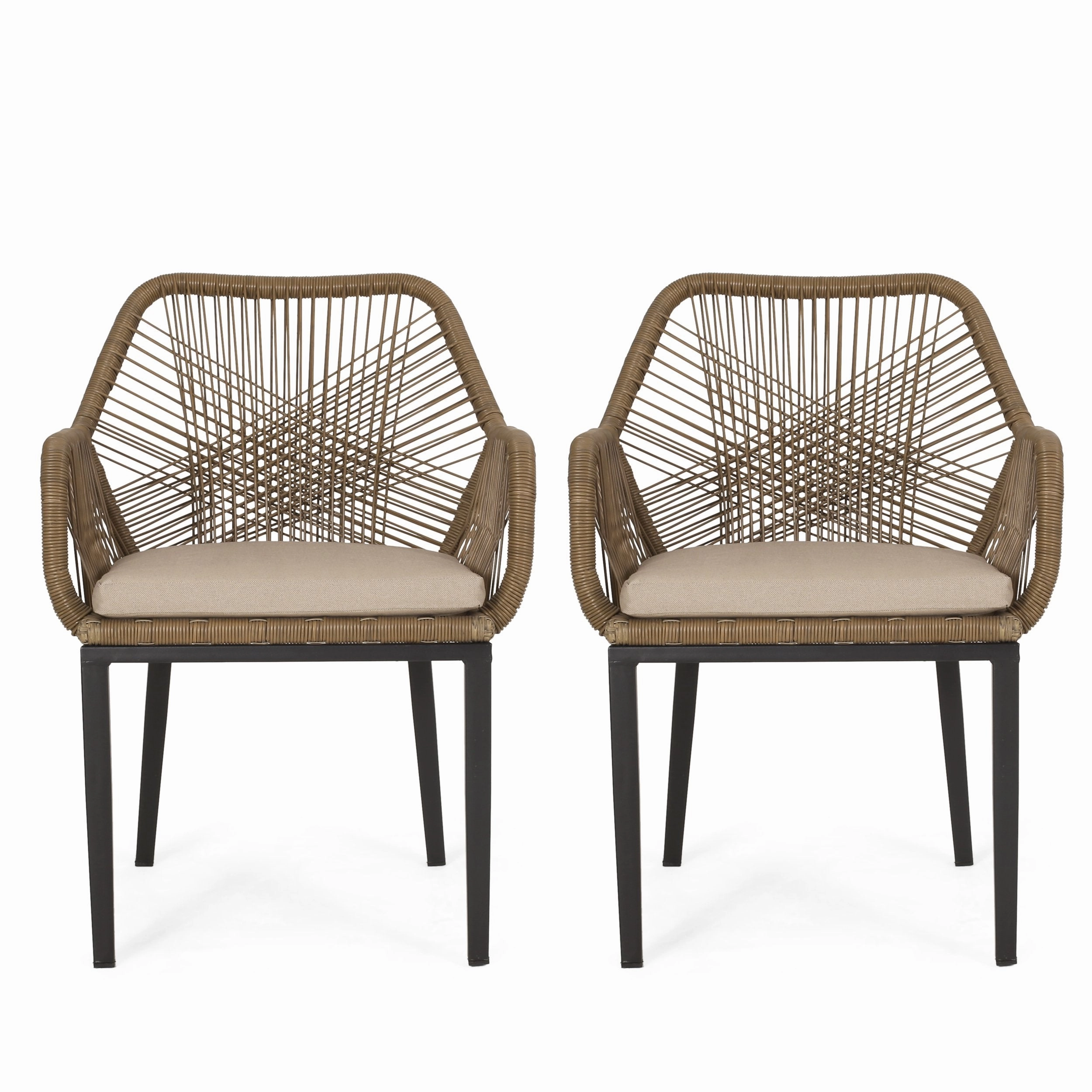 Outdoor Wicker Dining Chair with Cushion, Set of 2, Light Brown and Beige - NH971513 outdoor lounge chair, patio sofa