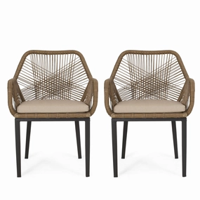 Outdoor Wicker Dining Chair with Cushion, Set of 2, Light Brown and Beige - NH971513 outdoor lounge chair, patio sofa