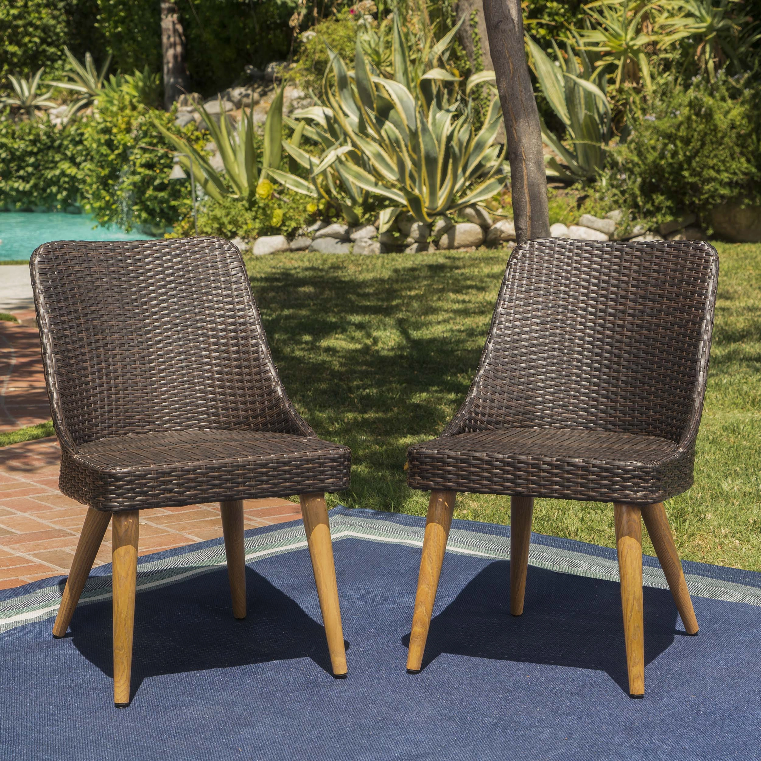 Outdoor Wicker Dining Chairs with Wood Finished Metal Legs (Set of 2) - NH967103 outdoor lounge chair, patio sofa