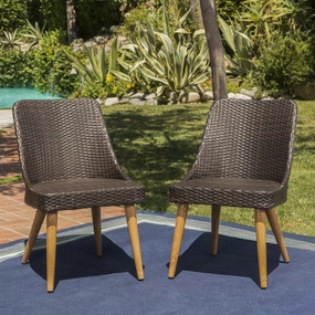 Outdoor Wicker Dining Chairs with Wood Finished Metal Legs (Set of 2) - NH967103 outdoor lounge chair, patio sofa