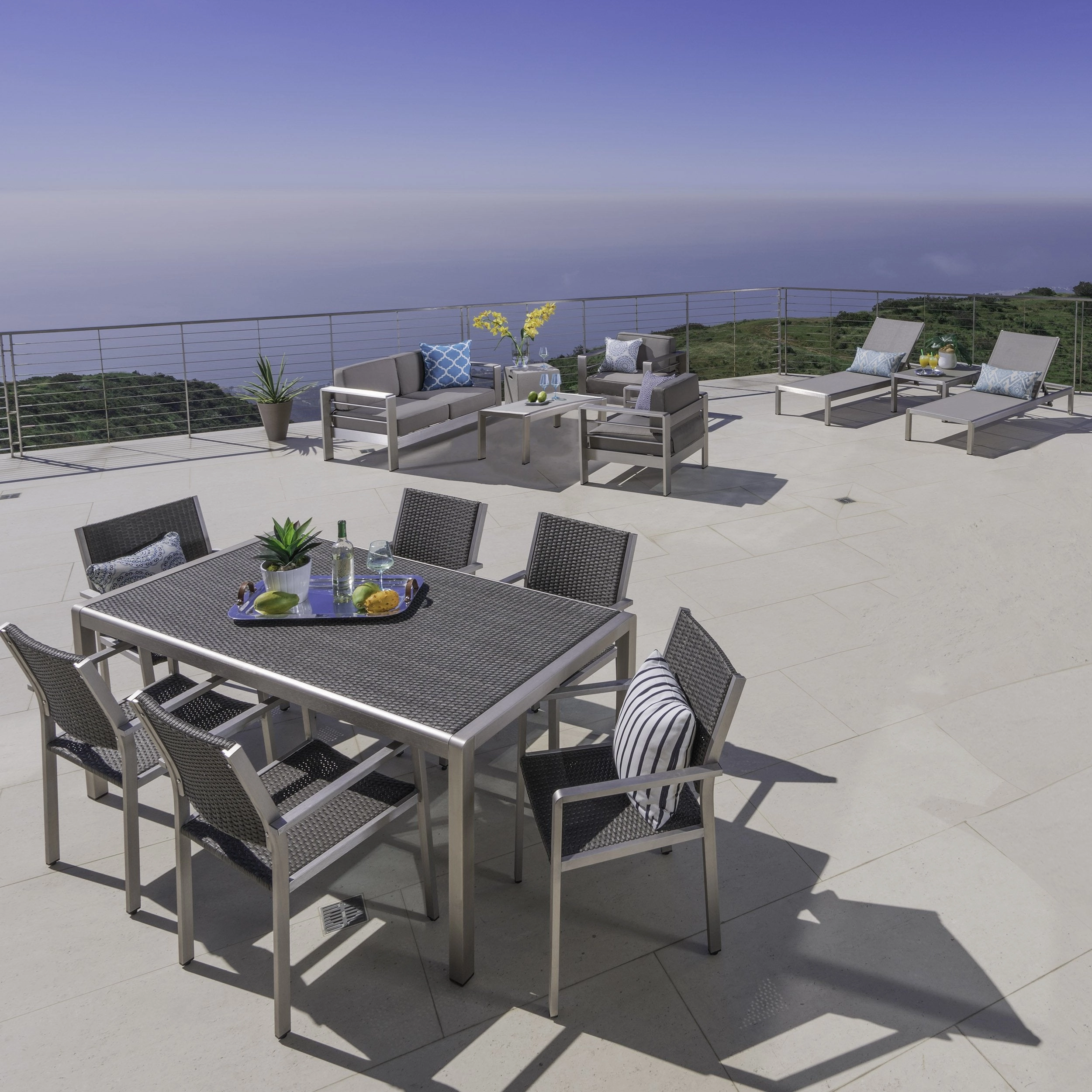 Outdoor Wicker Dining Set with Chat Set and Lounges - NH184003 outdoor furniture, garden bench