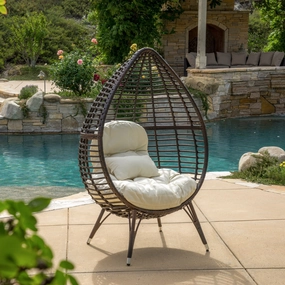 Outdoor Wicker Freestanding Wicker Teardrop / Egg Chair w/ Cushion - NH508592 outdoor furniture, garden bench