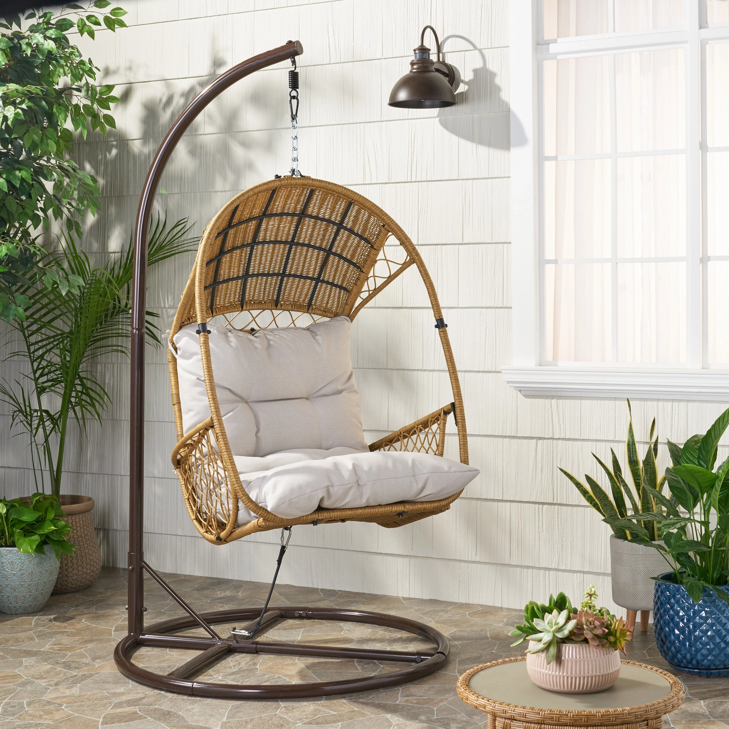 Outdoor Wicker Hanging Basket / Egg Chair with Stand - NH168113 outdoor furniture, garden bench