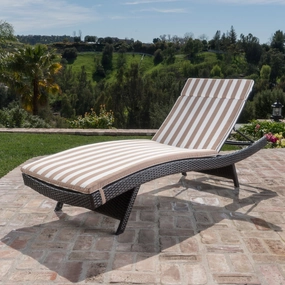 Outdoor Wicker Lounge w/Brown & White Stripe Water Resistant Cusions - NH770003 outdoor furniture, garden bench