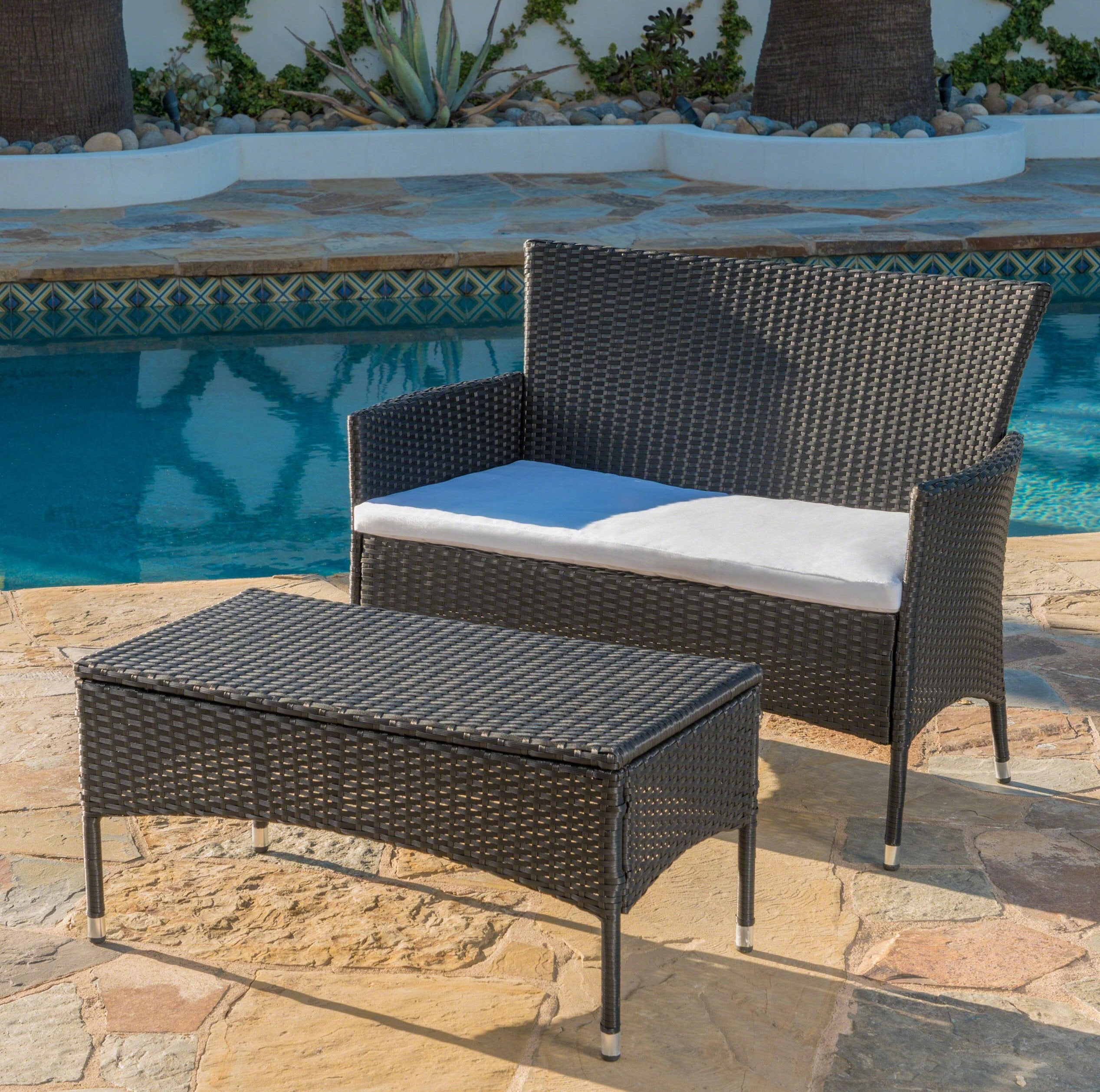 Outdoor Wicker Loveseat and Coffee Table Set - NH753303