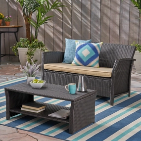 Outdoor Wicker Loveseat with Coffee Table - NH819503 outdoor furniture, garden bench
