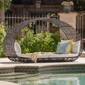 Outdoor Wicker Overhead Canopy Daybed w/ Water Resistant Cushion - NH926003 patio umbrella, gazebo