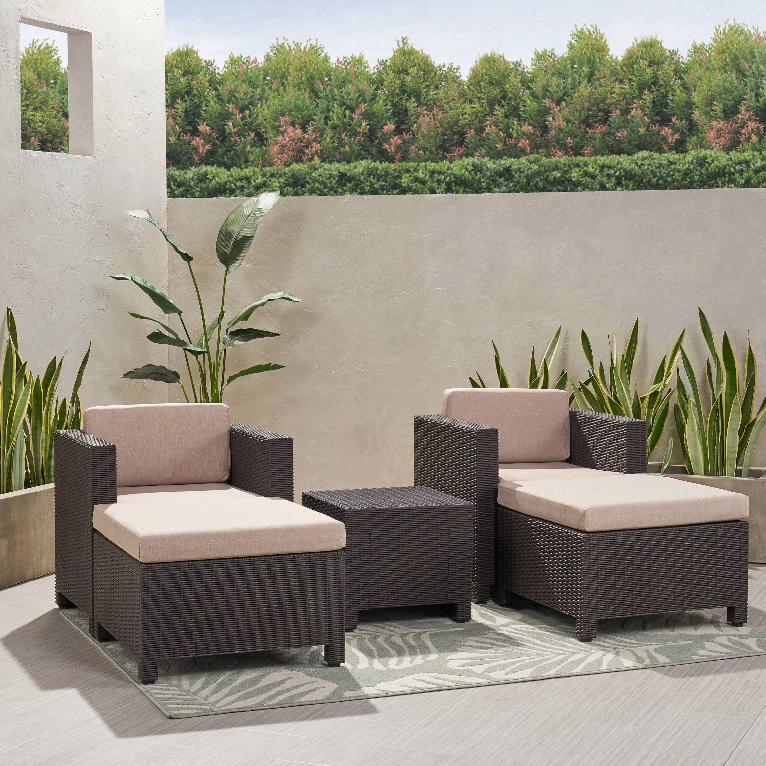 Outdoor Wicker Print 2 Seater Chat Set with Ottomans - NH722113 outdoor furniture, garden bench