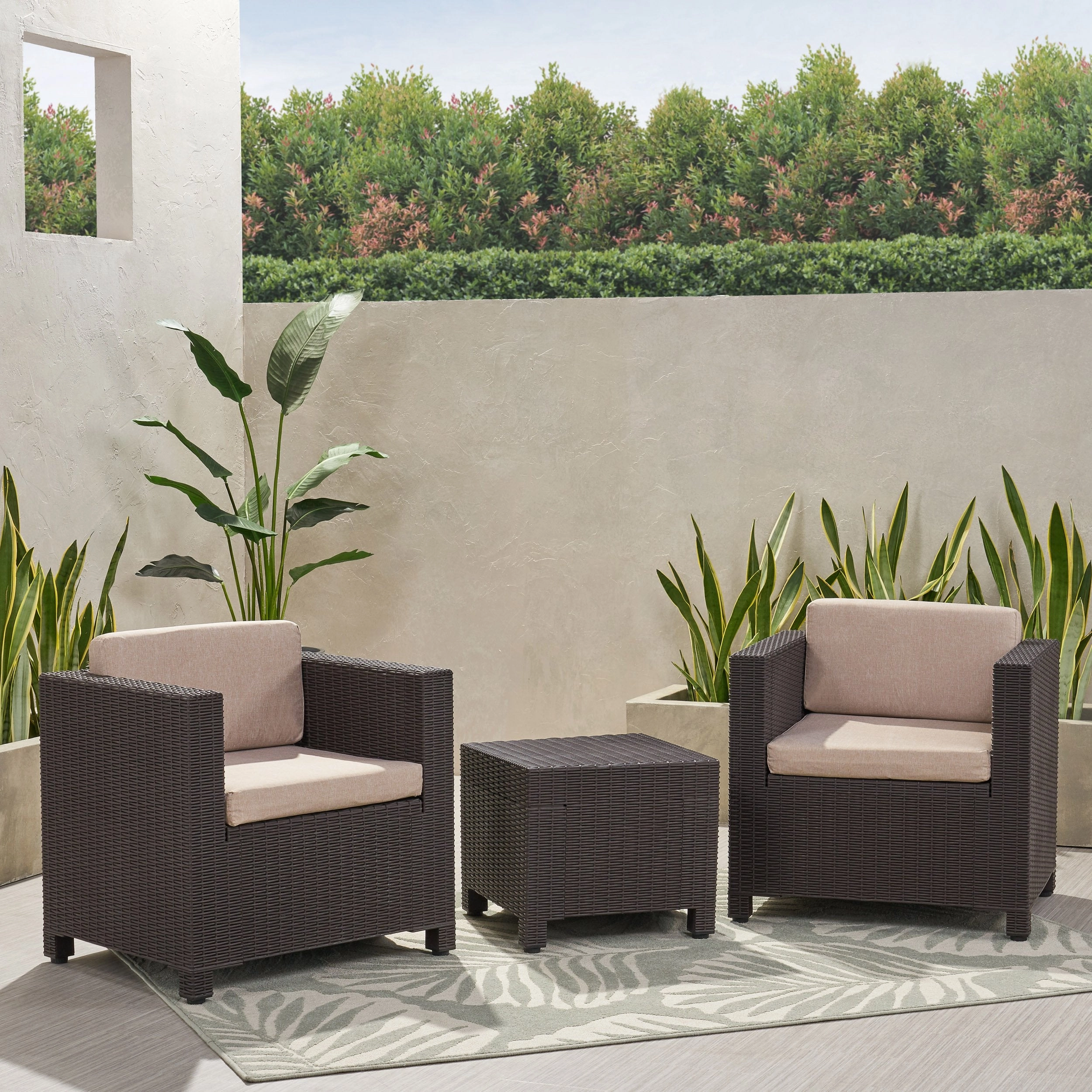 Outdoor Wicker Print 2 Seater Chat Set with Side Table - NH361113 outdoor furniture, garden bench