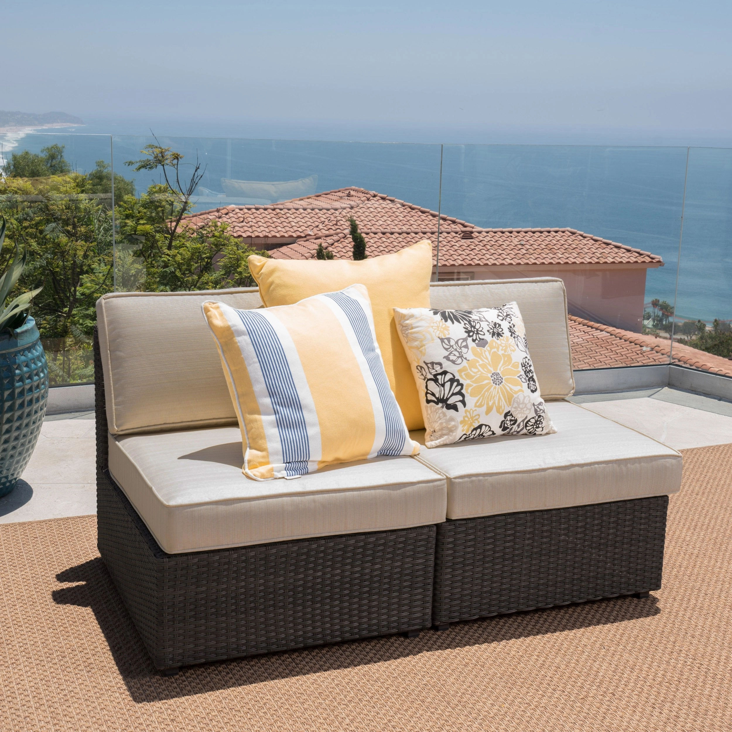 Outdoor Wicker Sectional Sofa Seat w/ Cushions (set of 2) - NH340103 outdoor furniture, garden bench