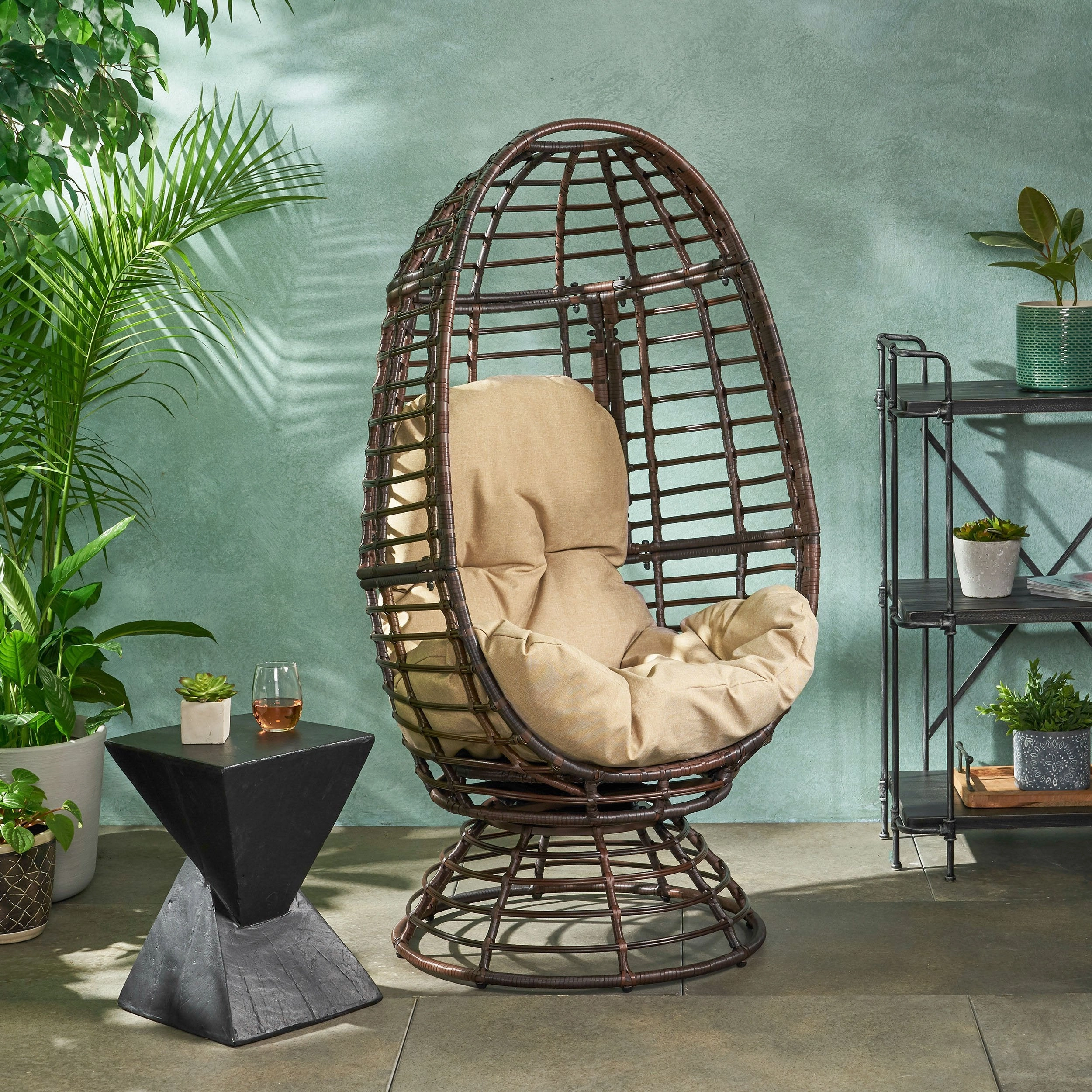 Outdoor Wicker Swivel Egg Chair with Cushion - NH844113 outdoor furniture, garden bench