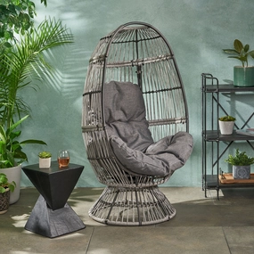 Outdoor Wicker Swivel Egg Chair with Cushion - NH944113 outdoor furniture, garden bench