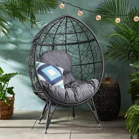 Outdoor Wicker Teardrop / Egg Chair with Cushion - NH613113 outdoor furniture, garden bench