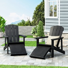Outdoor Wood Adirondack Chair With Footrest - NH528213 outdoor furniture, garden bench