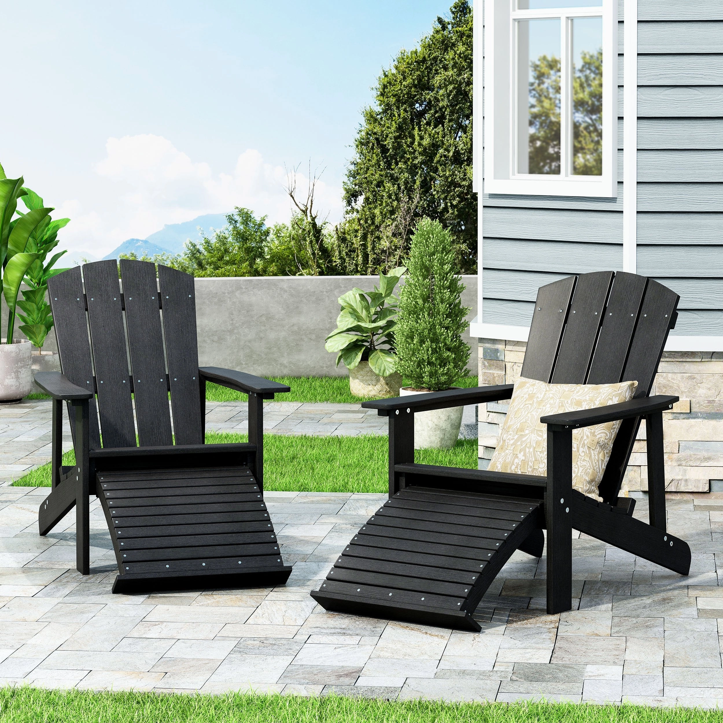 Outdoor Wood Adirondack Chair With Footrest - NH528213 outdoor furniture, garden bench