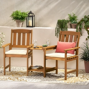Outdoor Wood Adjoining 2-Seater Chairs with Cushions - NH905692 outdoor furniture, garden bench