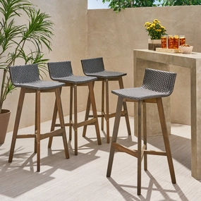 Outdoor Wood & Wicker Barstools (Set of 4) - NH360013 outdoor furniture, garden bench